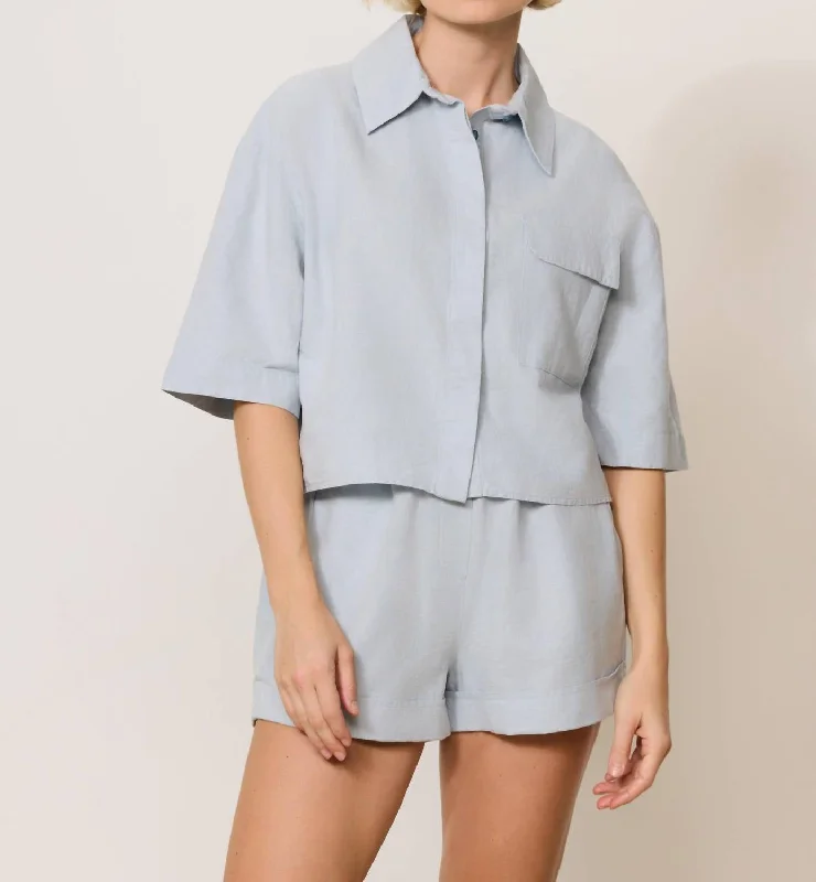 women's summer shortsClover Linen Blend Rolled Up Short In Pearl Blue