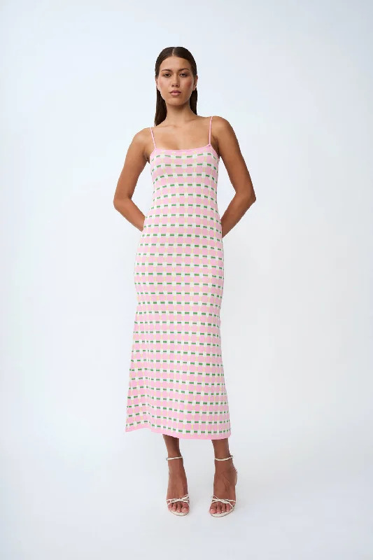 women's pastel dressesRemy Checker Knit Midi Dress | Final Sale - Pink Green Yellow