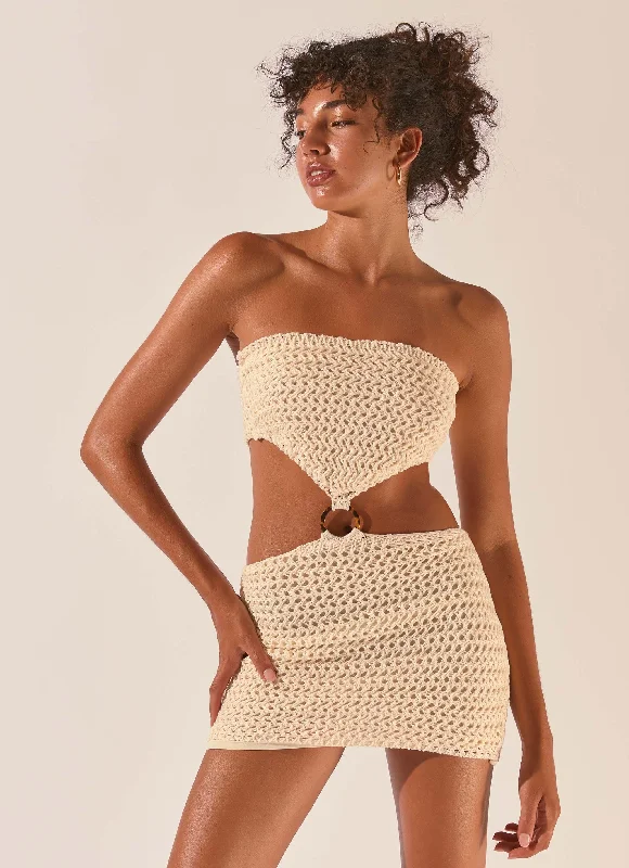 women's handmade dressesBalmy Nights Crochet Mini Dress - Seashell