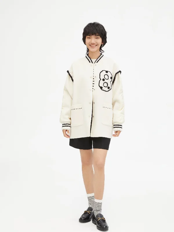 women's coats with hoodsWhite Baseball Jacket