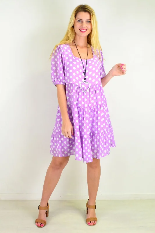 women's coats for special occasions and everyday eleganceMauve Polka Dot Puff Sleeves Tunics Dress