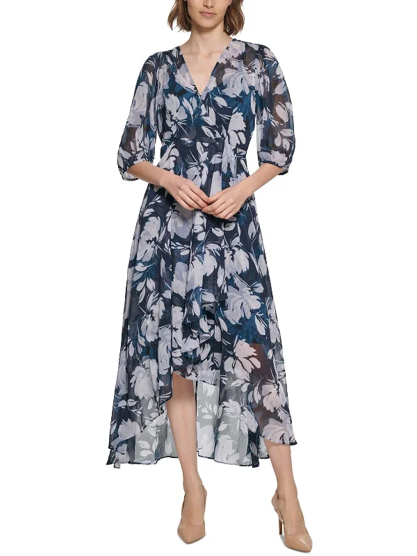 women's velvet dressesWomens Floral High Low Midi Dress