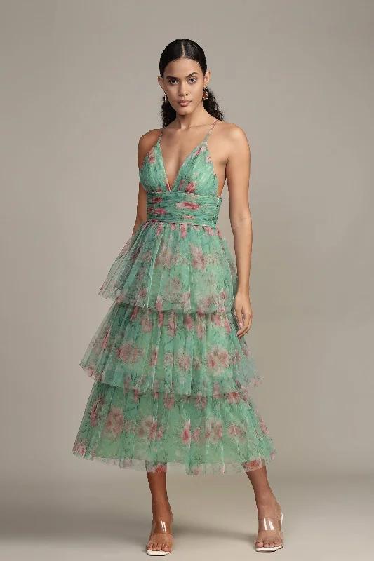 women's handmade dressesOdette Midi Dress in Green Floral