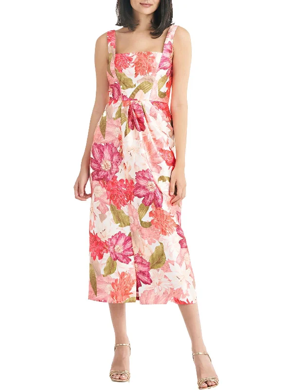 women's short-sleeved dressesFrankie Womens Floral Calf Midi Dress