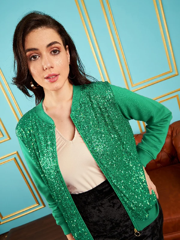 women's coats with button-down frontsWomen Green Sequin Jacket