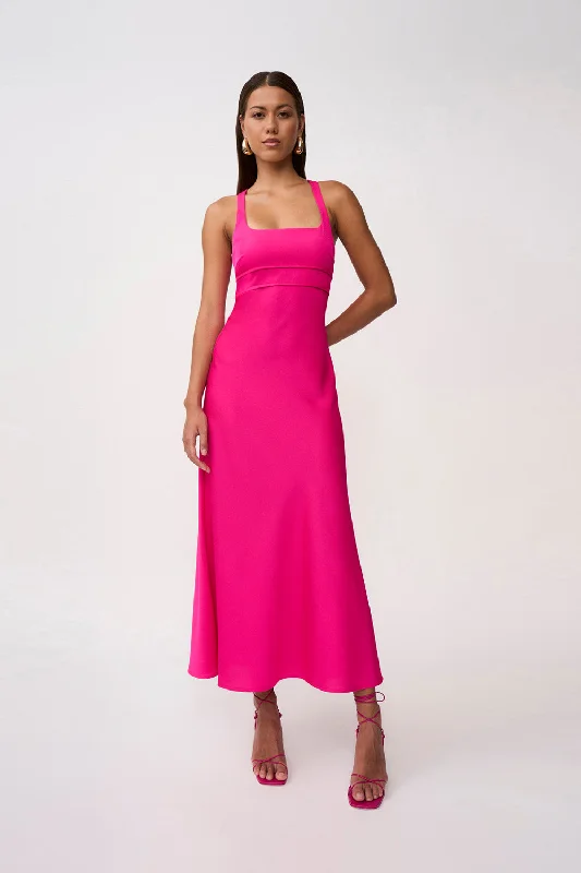 women's midi dressesSoleil Pipe Bias Midi Dress | Final Sale - Fuchsia Pink