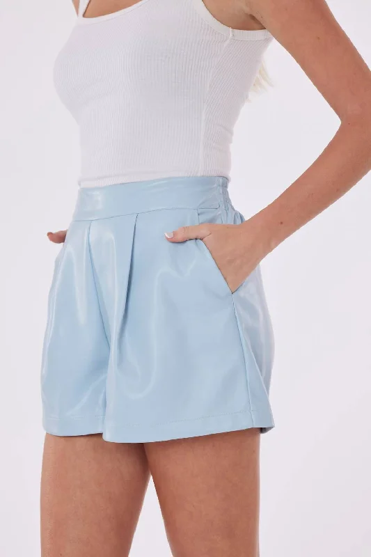 women's pajama shortsVegan Leather Pleated Short In Light Blue