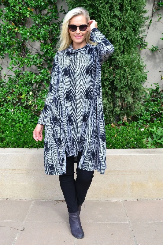 women's coats in bold colorsZig Zag Black and Grey Fleece Tunic Dress