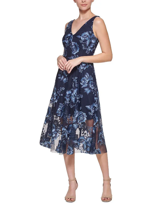 women's metallic dressesWomens Floral Calf Midi Dress