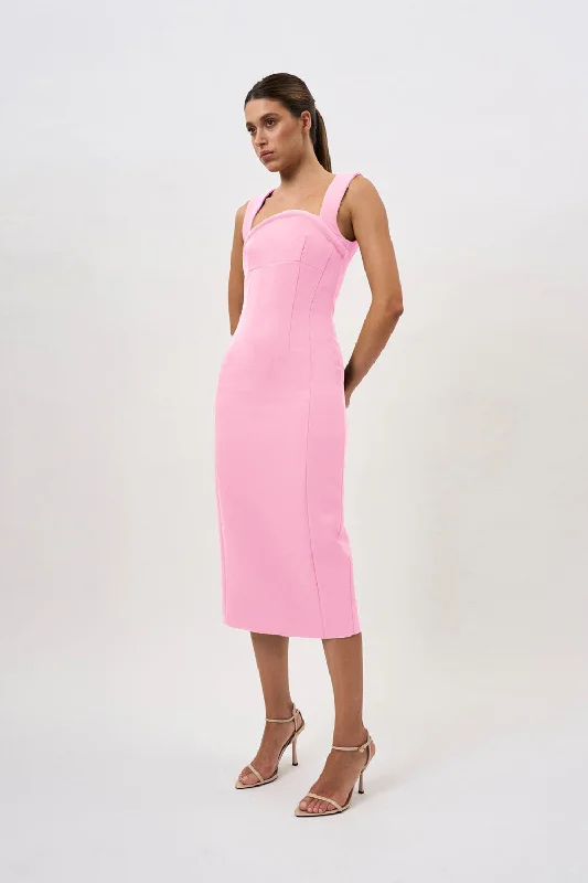 women's satin dressesElara Curve Structure Midi Dress | Final Sale - Pink