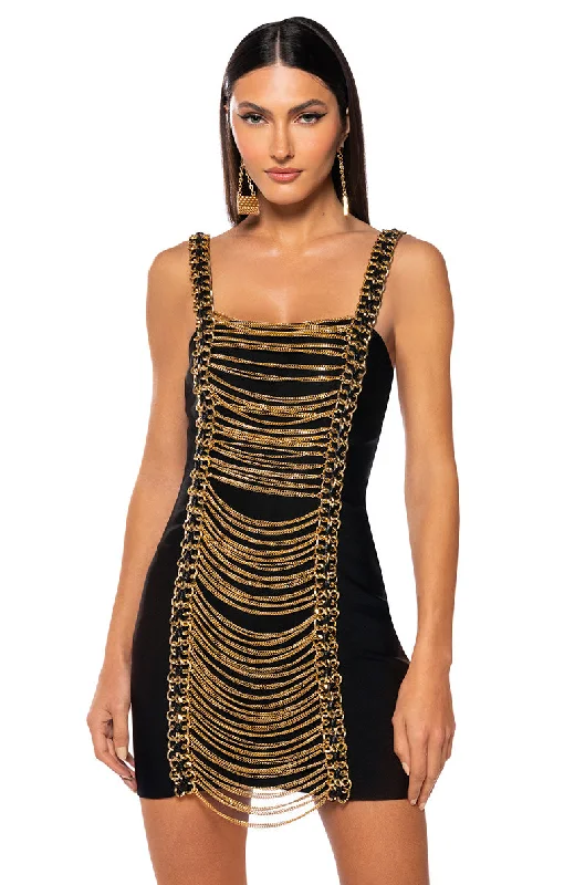 women's designer dressesSHILOH RHINESTONE CHAIN SLEEVELESS MINI DRESS