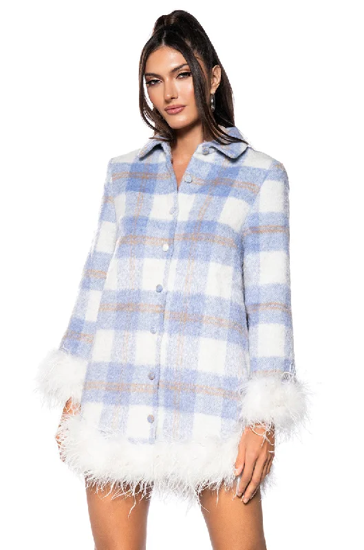 women's tall dressesPAZAZZ PLAID MINI DRESS WITH FUR