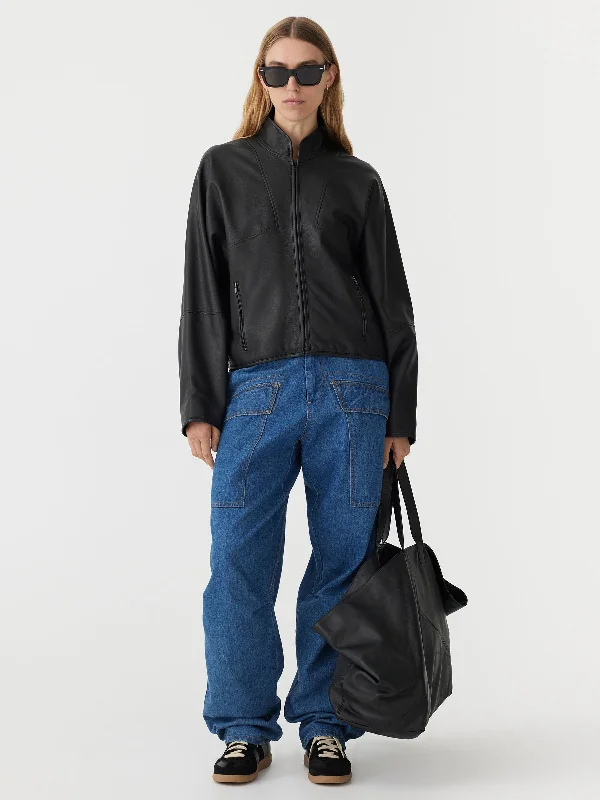 women's down coatsleather patch detail bomber