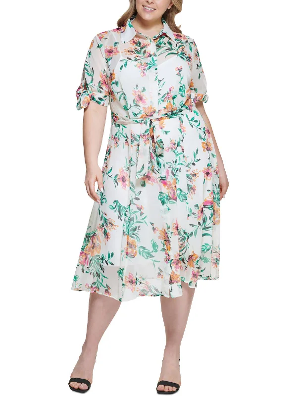 women's body-skimming dressesPlus Womens Printed Midi Shirtdress