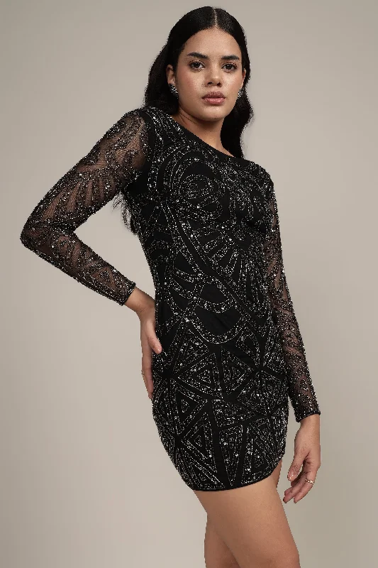 women's sleeveless dressesBrooklyn Black Long Sleeve Sequin Mini Dress