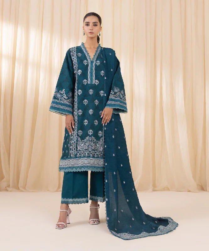 3 Piece - Embroidered Cotton Jacquard Suit