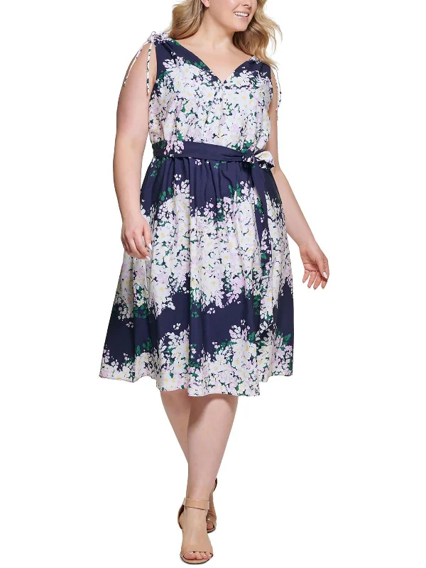 women's vintage dressesPlus Womens Floral Print Midi Fit & Flare Dress