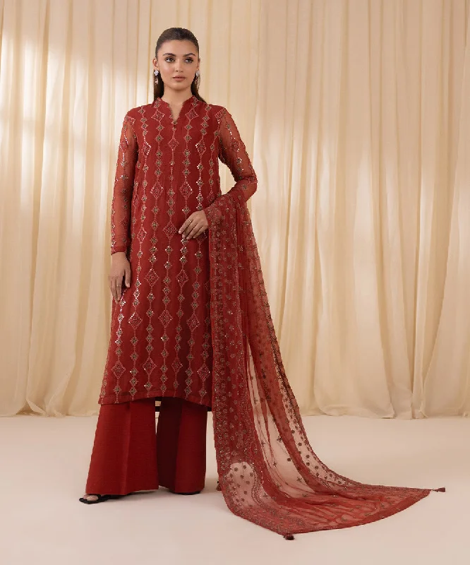 3 Piece - Embroidered Chiffon Suit