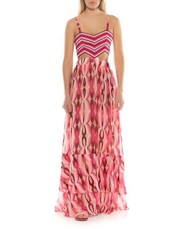 women's bow dressesCrochet Top Tiered Bottom Maxi Dress In Flamant Pink