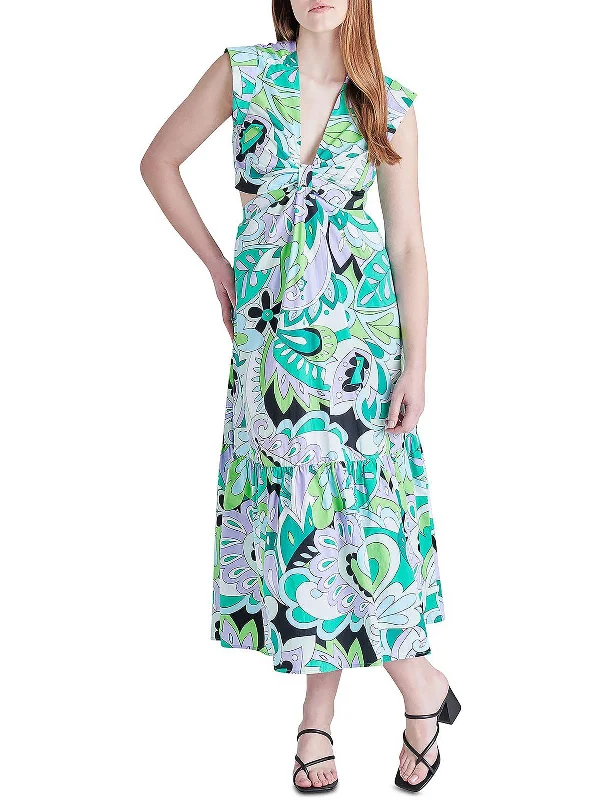 women's bell-sleeved dressesAmanda Womens Printed Long Maxi Dress