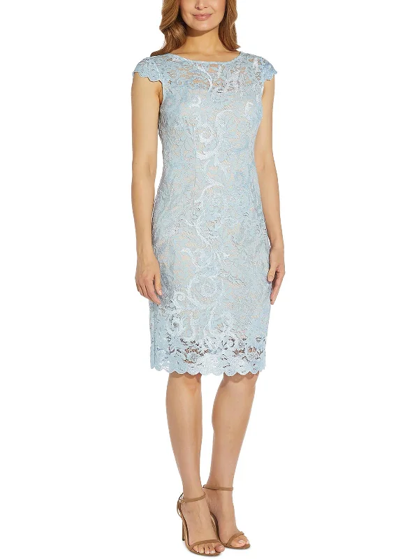 women's velvet dressesWomens Lace-Overlay Midi Sheath Dress