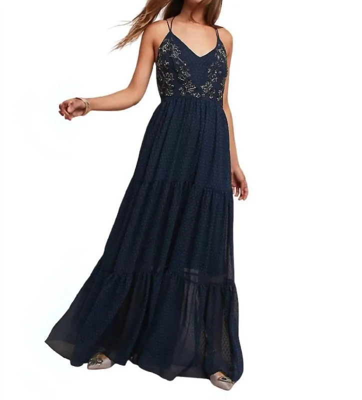 women's casual Friday dressesLucinda Beaded Maxi Dress In Navy/silver