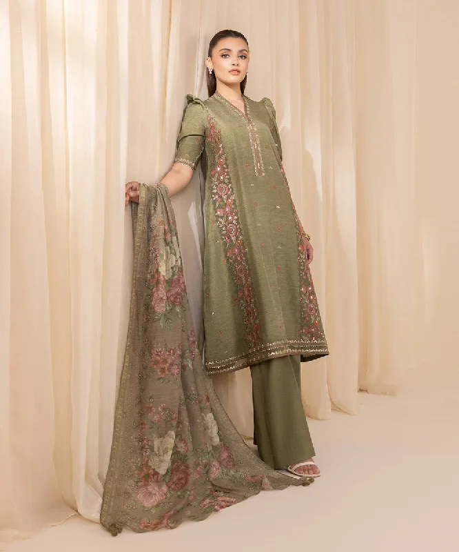 3 Piece - Embroidered Silk Suit