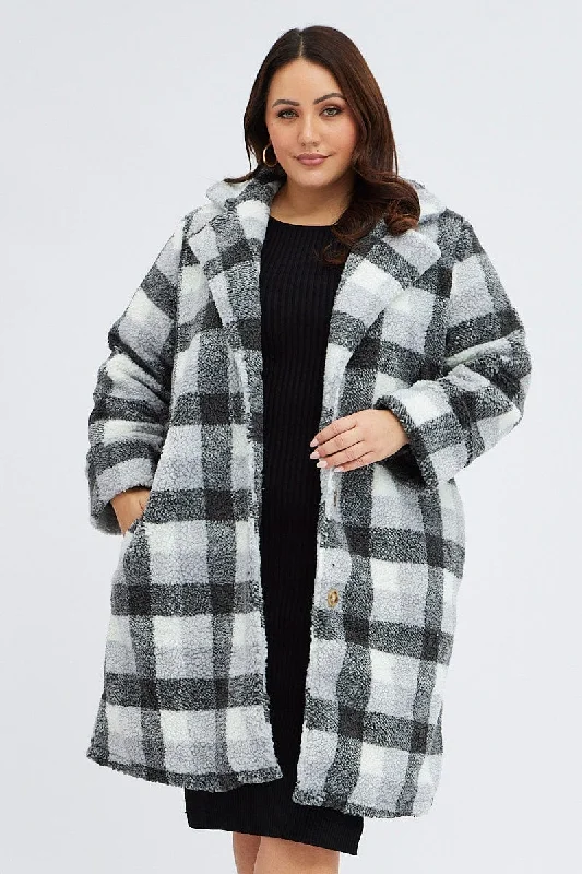 sustainable women's coatsMulti Check Oversized Coat Chunky Plaid Teddy Lined