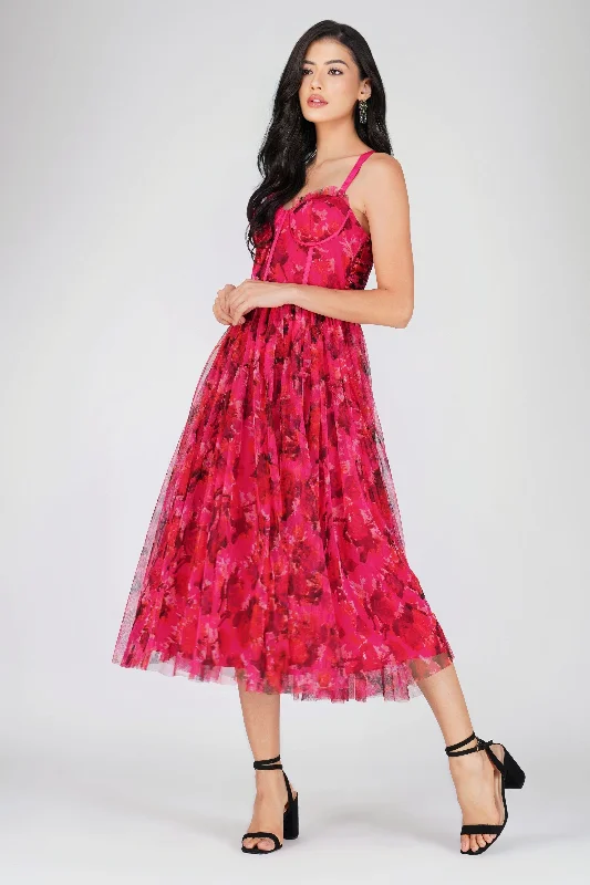 women's lace dressesDane Red Pink Corset Midi Dress