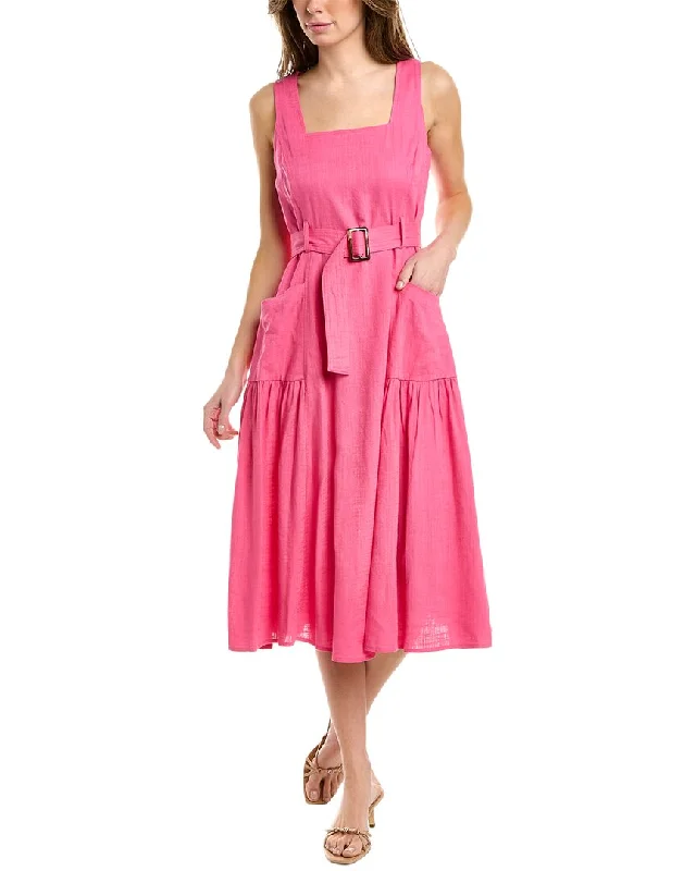 women's spaghetti strap dressesMaison Tara Belted Linen-Blend Midi Dress