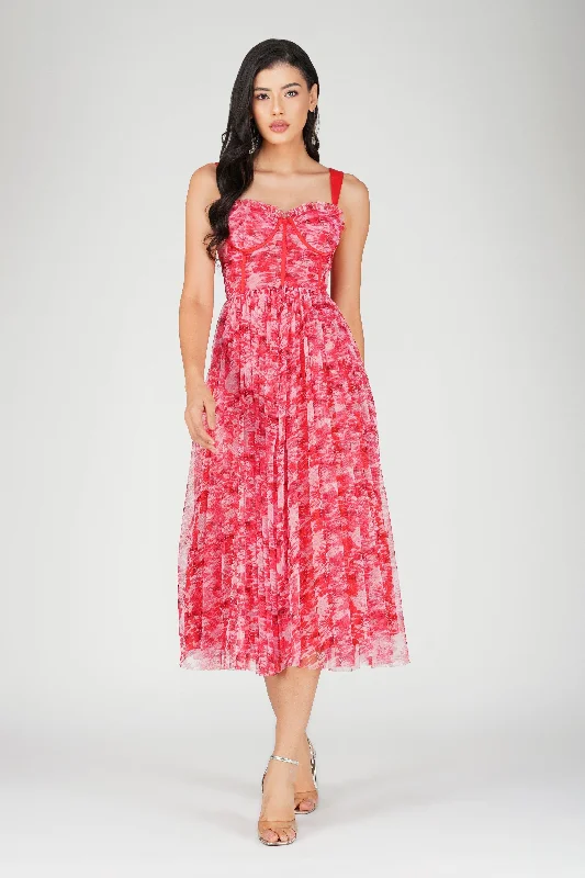 women's limited-edition dressesDane Red Printed Corset Midi Dress