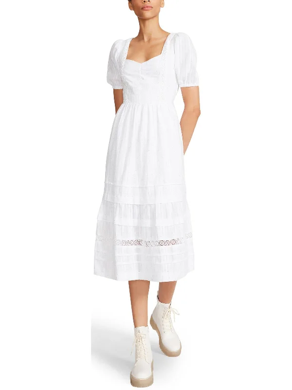 women's fair-trade dressesWomens Cotton Puff Sleeves Midi Dress