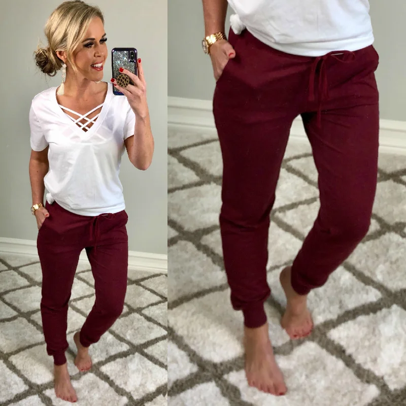 women's relaxed-fit pantsBurgundy Pocket Joggers