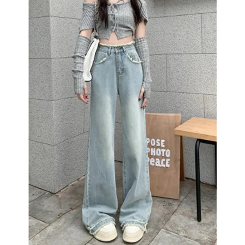 women's summer pantsFashionSierra - Tassel High Waisted Straight Wide Floor Length Trouser