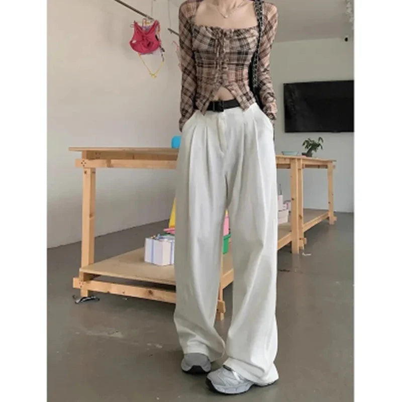 women's drawstring pantsFashionSierra - Wide New Spring/Summer Short Loose High Waist Straight Washed Trouser