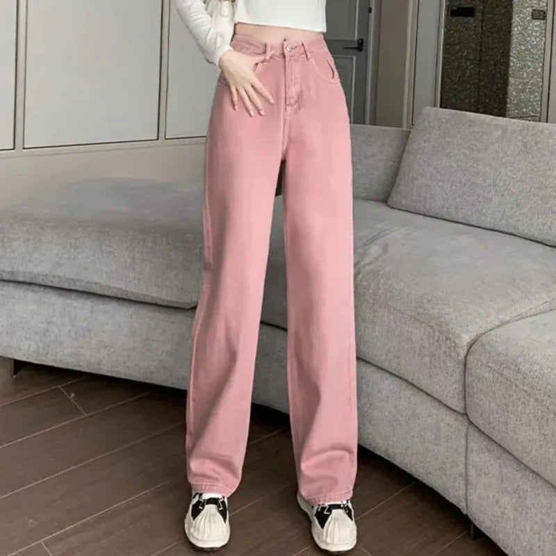 women's striped pantsFashionSierra - High Waisted Straight Draped Loose Casual Wide Mop Trouser