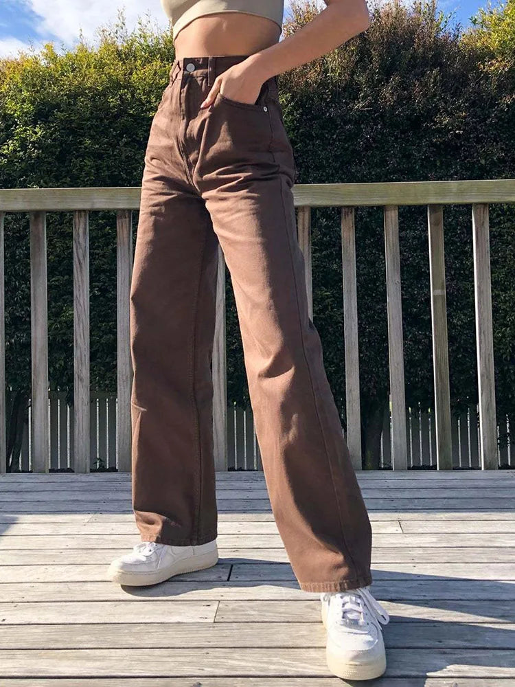 women's drawstring pantsFashionSierra - 2024 Women Wide Baggy Oversized Classic Casual Brown Trouser