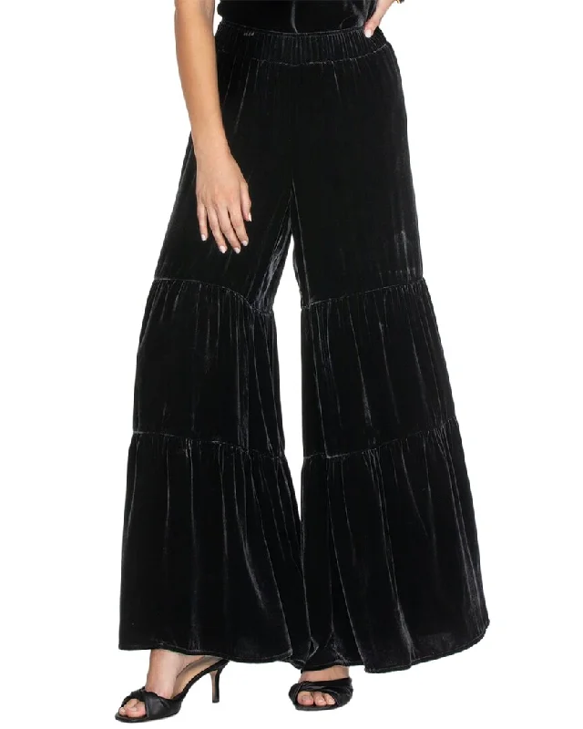 women's dress pantsJohnny Was Black Velvet Tiered Wide Leg Silk-Blend Pant