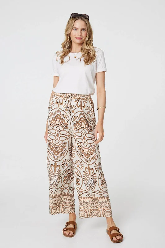 women's mini pantsPrinted High Waist Wide Leg Trousers