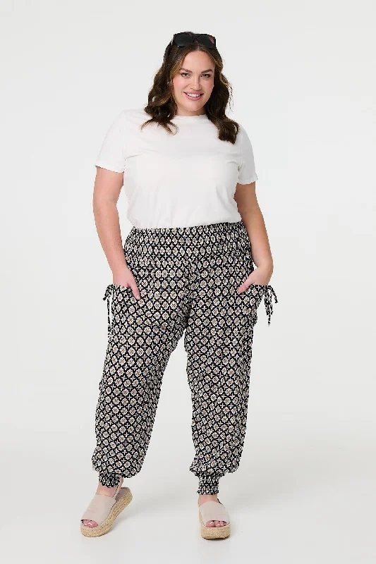 women's formal pantsMosaic Print Shirred Harem Pants