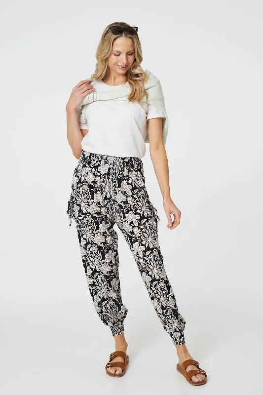 women's patched pantsFloral Print Relaxed Harem Pants