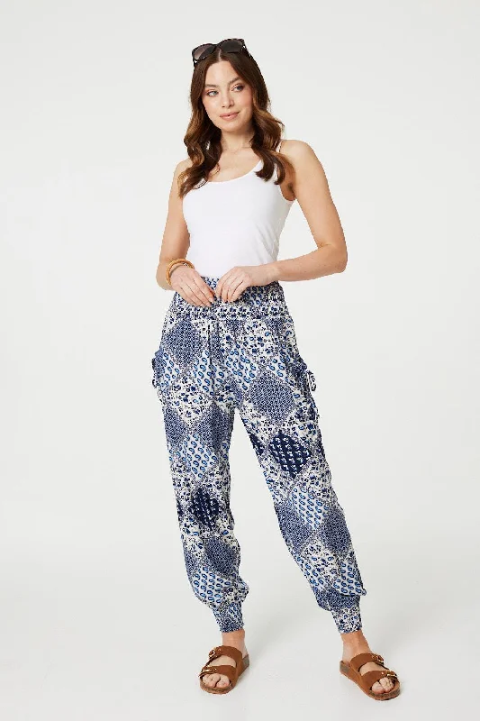 women's formal pantsPatchwork Print High Waist Harem Pants