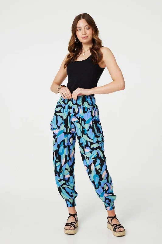 women's polyester pantsAbstract Print High Waist Harem Pants