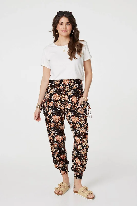 women's bootcut pantsVintage Floral Shirred Waist Harem Pants