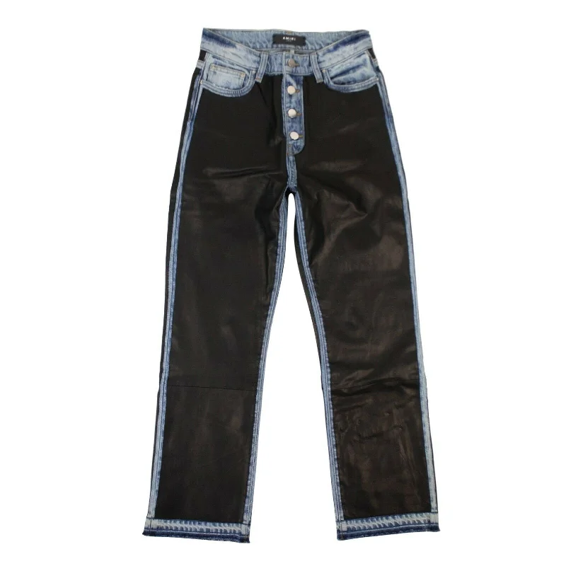 women's sweatpantsWomen's Black Leather And Denim Straight Jeans