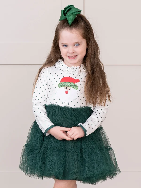 women's lightweight dressesGreen Embroidered Santa Tulle Dress