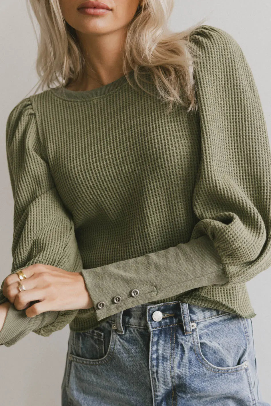 women's bell-sleeved dressesLettie Waffle Knit Top in Olive