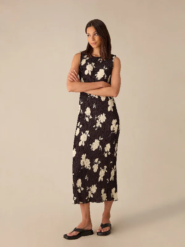 women's fashionable dressesMono Floral Plisse Tube Dress