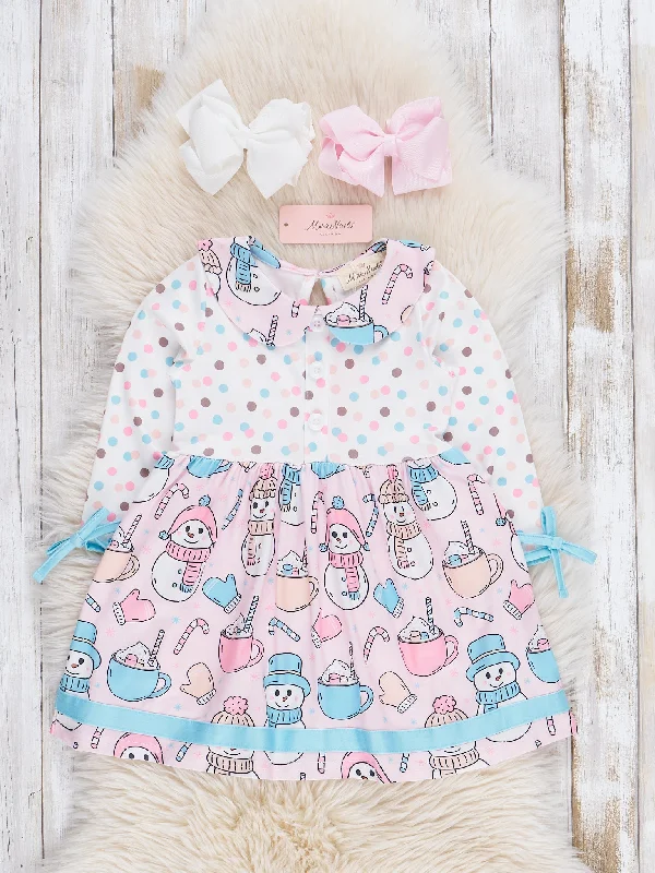 women's machine-washable dressesPink Dots & Snowmen Dress