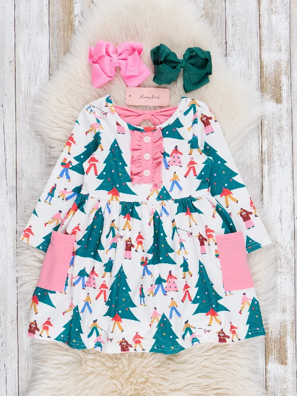 women's silk dressesPink & Green Winter Wonderland Ruffle Dress